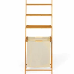 IDMarket Étagère panier à linge en bambou et tissu écru* Paniers À Linge|Accessoires Salle De Bain