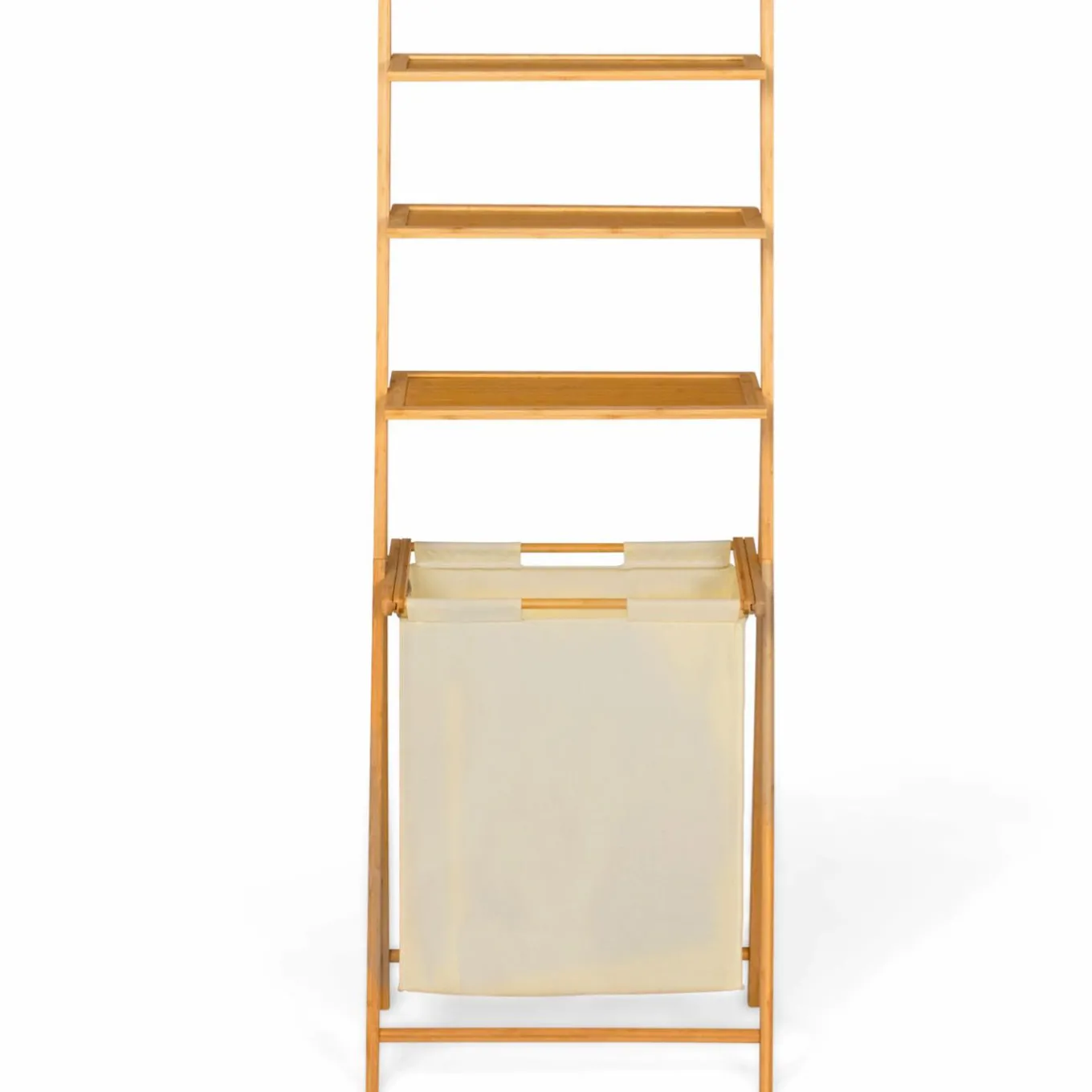 IDMarket Étagère panier à linge en bambou et tissu écru* Paniers À Linge|Accessoires Salle De Bain