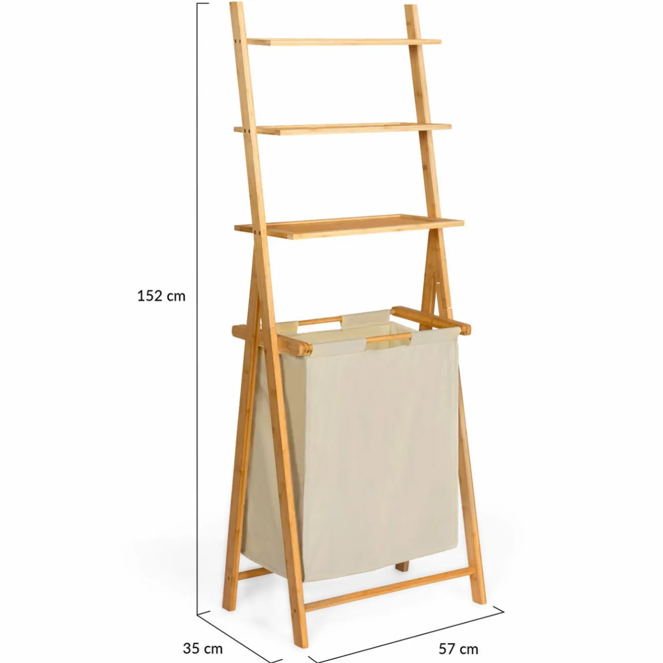 IDMarket Étagère panier à linge en bambou et tissu écru* Paniers À Linge|Accessoires Salle De Bain