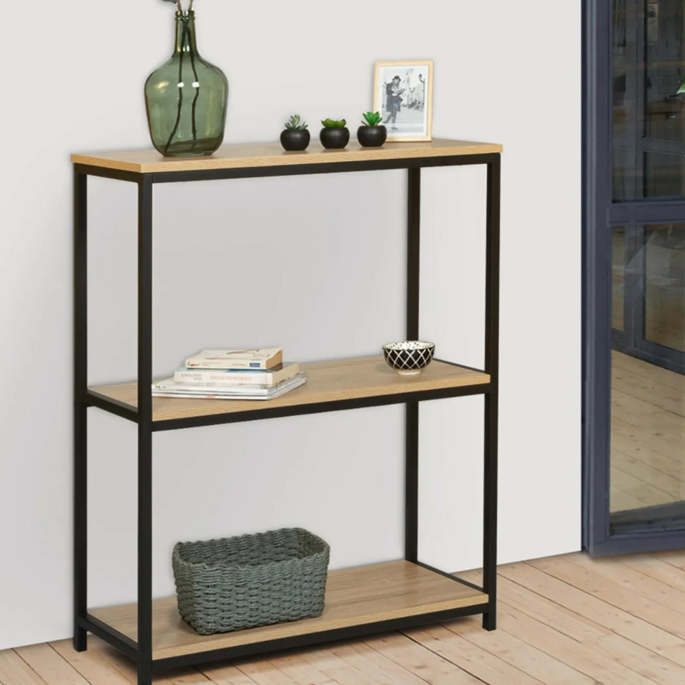 IDMarket Étagère pour entrée bois et métal noir* Collection Agencement Magasin|Collection Télétravail