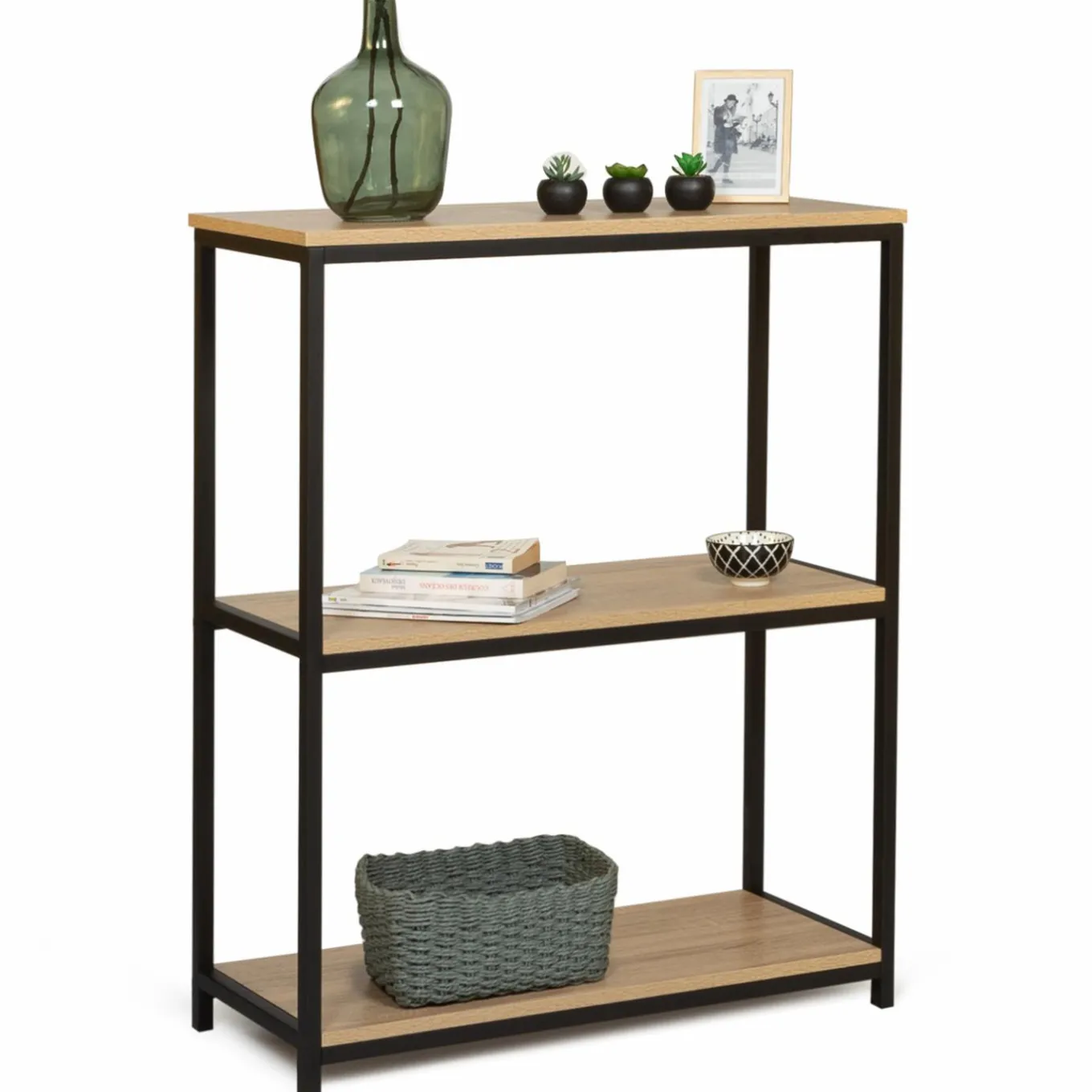 IDMarket Étagère pour entrée bois et métal noir* Collection Agencement Magasin|Collection Télétravail