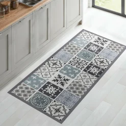 IDMarket Tapis en vinyle effet carreaux de ciment noir et blanc 66 x 160 cm* Décoration Et Accessoires