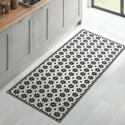 IDMarket Tapis en vinyle effet mosaïque noir et blanc 66 x 160 cm* Décoration Et Accessoires