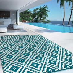 IDMarket Tapis extérieur bleu canard motifs géométriques 180 x 280 cm* Revêtement Sol Extérieur