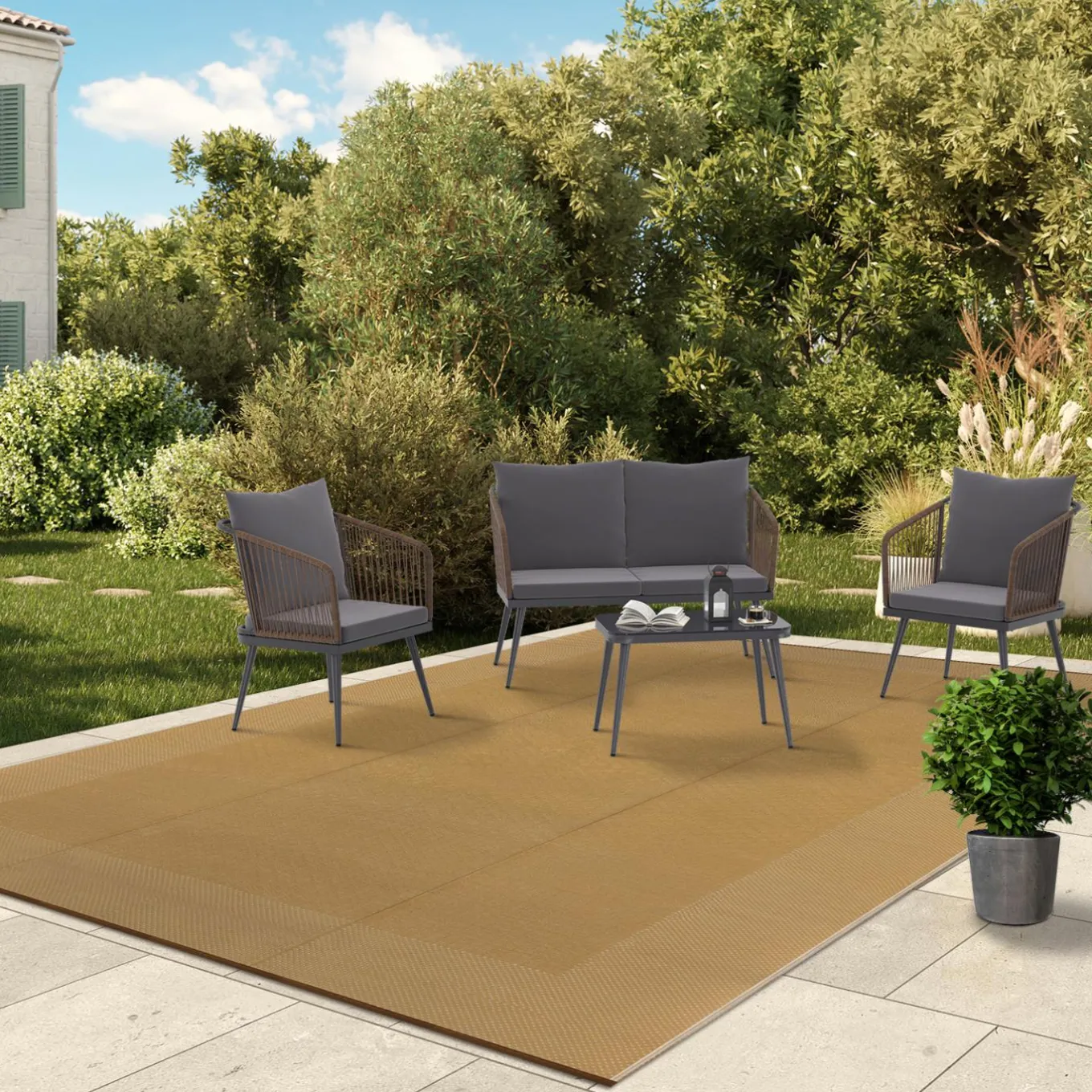 IDMarket Tapis extérieur effet jute 270x370cm* Revêtement Sol Extérieur