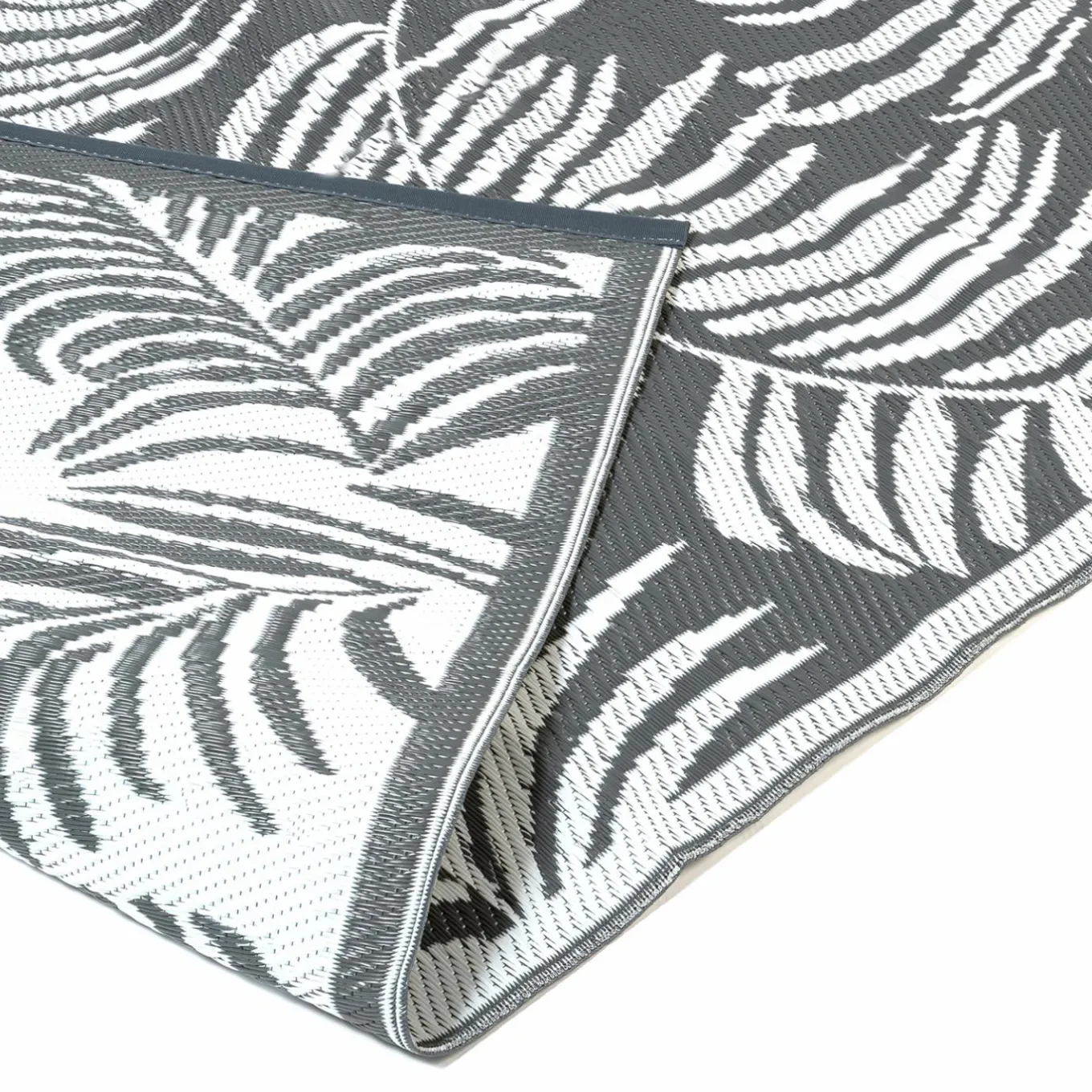 IDMarket Tapis extérieur gris et blanc motifs tropicaux 270 x 370 cm* Revêtement Sol Extérieur