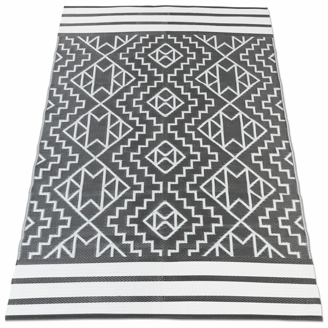 IDMarket Tapis extérieur gris et blanc motifs aztèques 160 x 240 cm* Revêtement Sol Extérieur