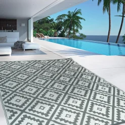 IDMarket Tapis extérieur gris motifs géométriques 270 x 470 cm* Revêtement Sol Extérieur