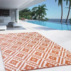 IDMarket Tapis extérieur terracotta et blanc motifs géométriques 120 x 180 cm* Revêtement Sol Extérieur