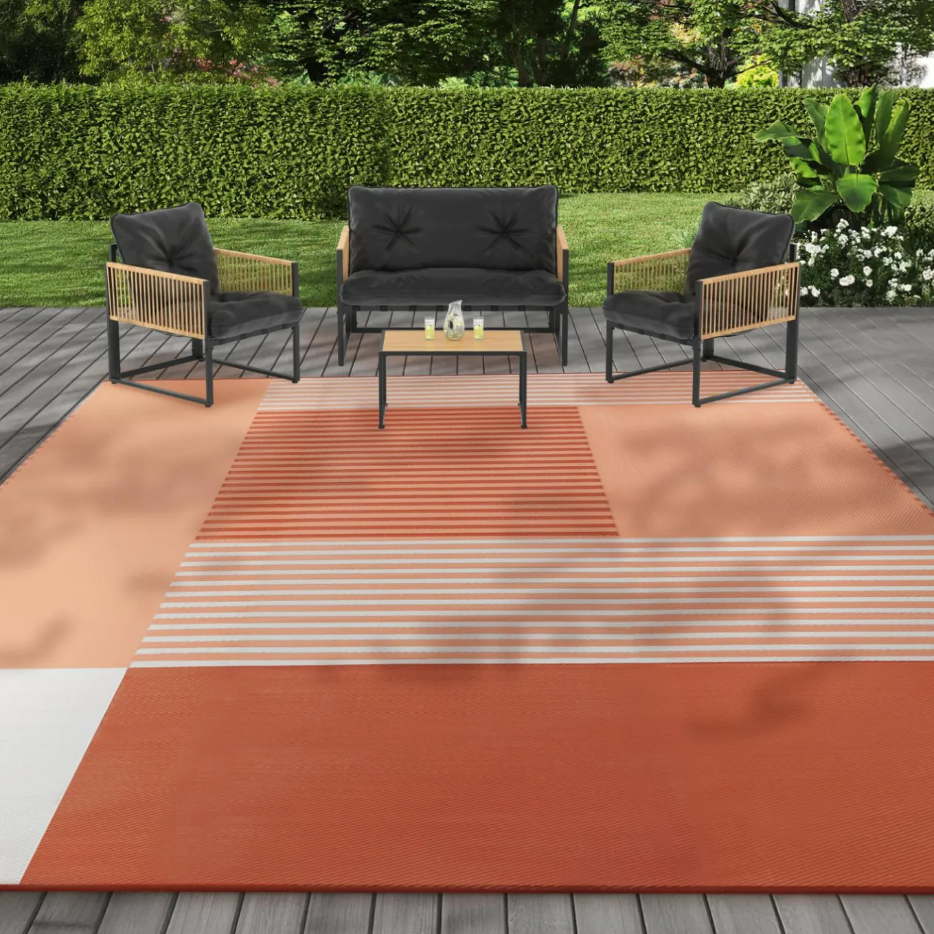 IDMarket Tapis extérieur terracotta à formes géométriques* Revêtement Sol Extérieur