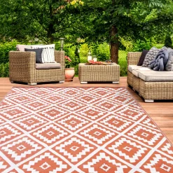 IDMarket Tapis extérieur terracotta et blanc motifs géométriques 180 x 280 cm* Revêtement Sol Extérieur