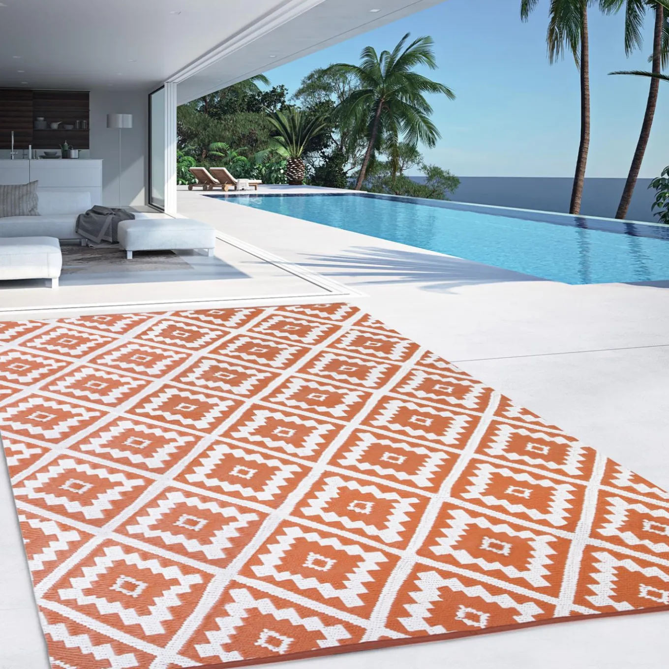 IDMarket Tapis extérieur terracotta et blanc motifs géométriques 180 x 280 cm* Revêtement Sol Extérieur