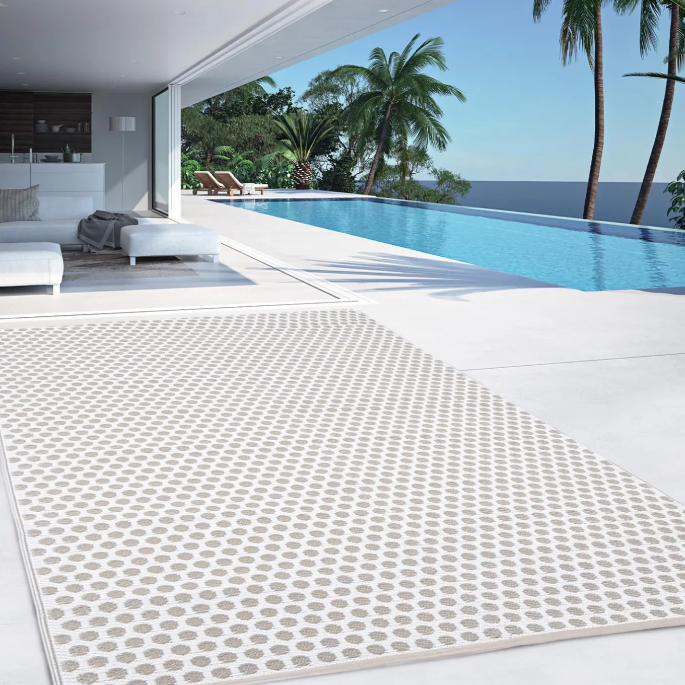 IDMarket Tapis extérieur terrasse motifs ronds beiges et blancs 180 x 280 cm* Revêtement Sol Extérieur