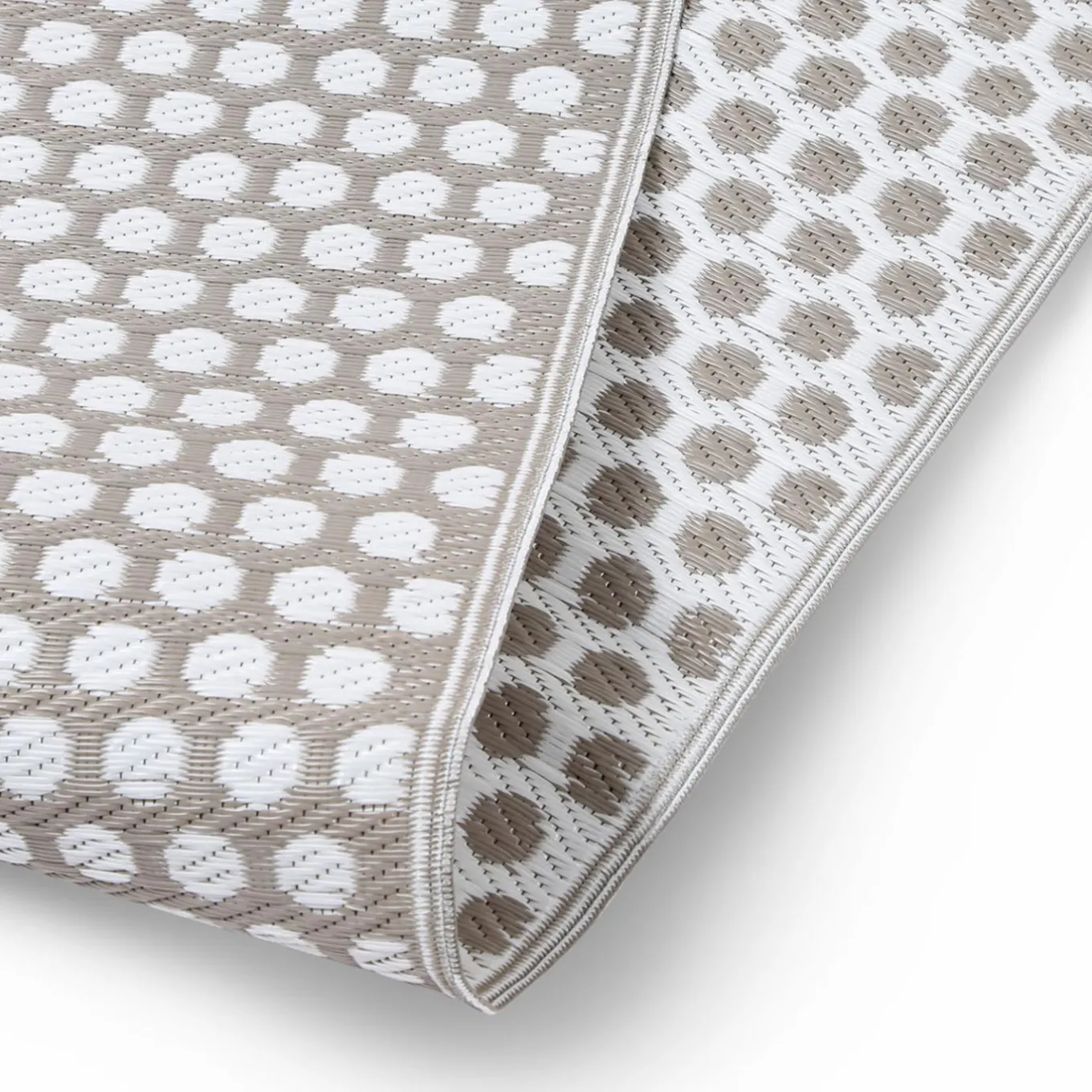 IDMarket Tapis extérieur terrasse motifs ronds beiges et blancs 180 x 280 cm* Revêtement Sol Extérieur