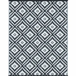 IDMarket Tapis extérieur terrasse motifs géométriques noir et blanc 160 x 260 cm* Revêtement Sol Extérieur
