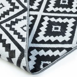 IDMarket Tapis extérieur terrasse motifs géométriques noir et blanc 160 x 260 cm* Revêtement Sol Extérieur