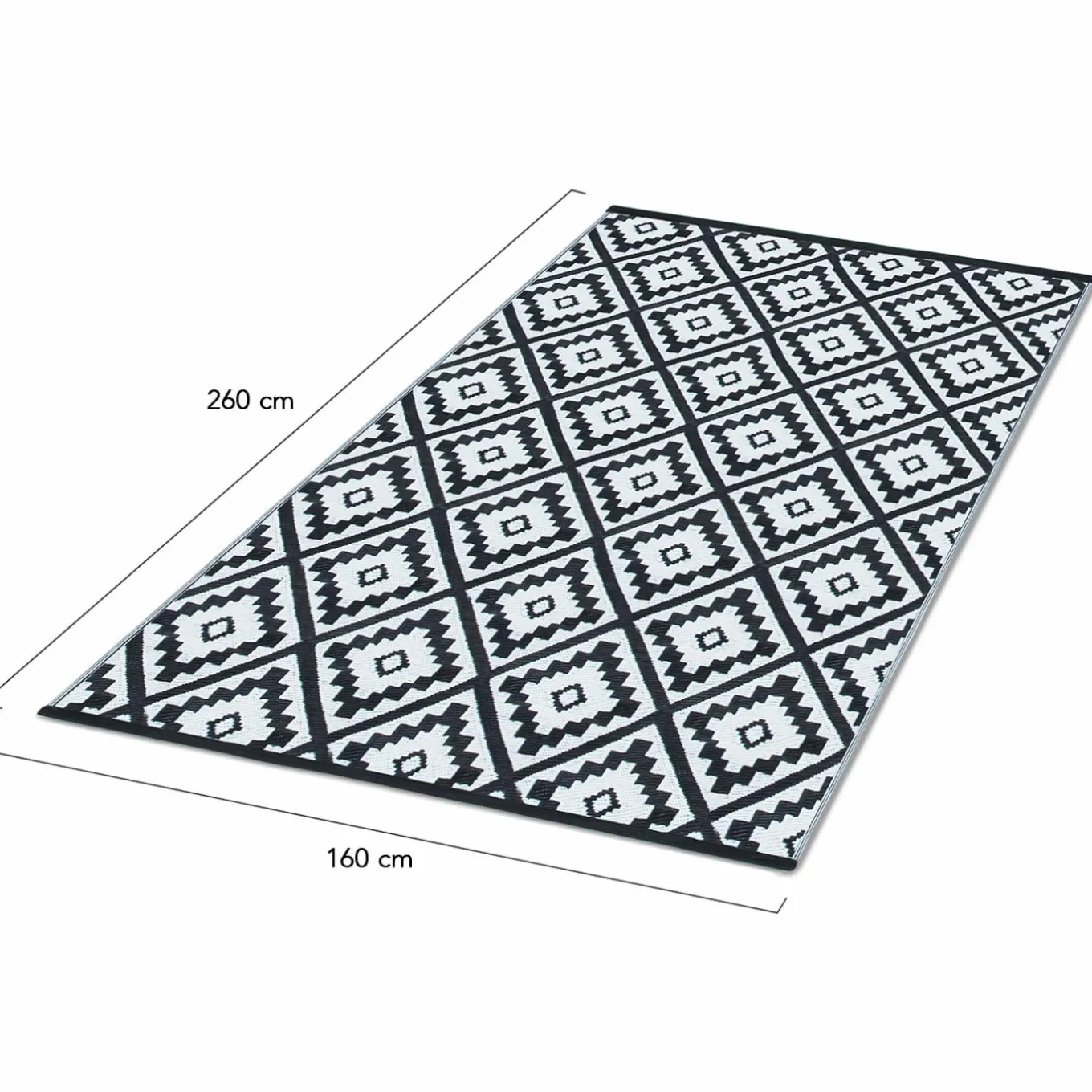 IDMarket Tapis extérieur terrasse motifs géométriques noir et blanc 160 x 260 cm* Revêtement Sol Extérieur