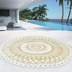 IDMarket Tapis extérieur terrasse motifs maoris blanc et naturel 150 cm* Revêtement Sol Extérieur