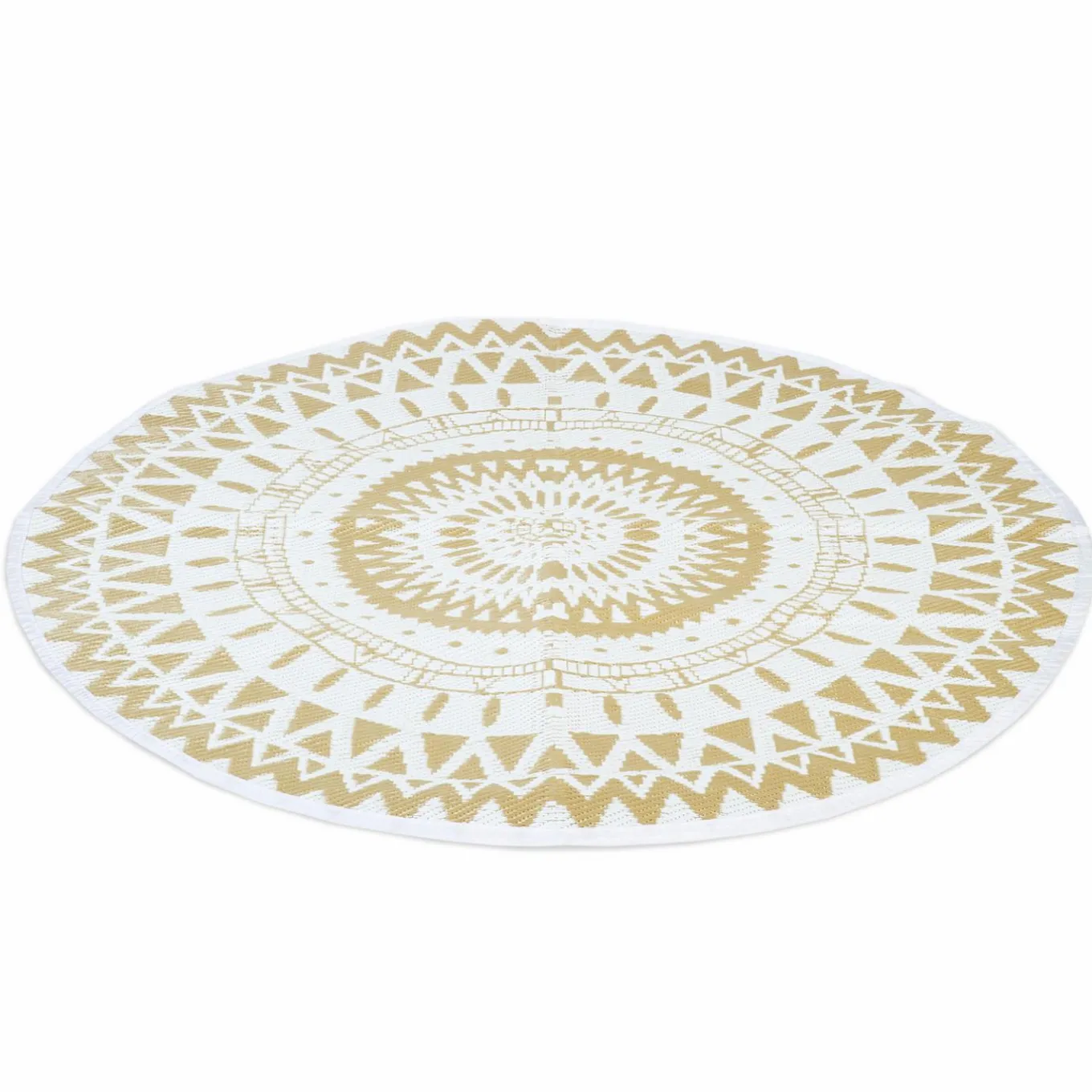 IDMarket Tapis extérieur terrasse motifs maoris blanc et naturel 150 cm* Revêtement Sol Extérieur