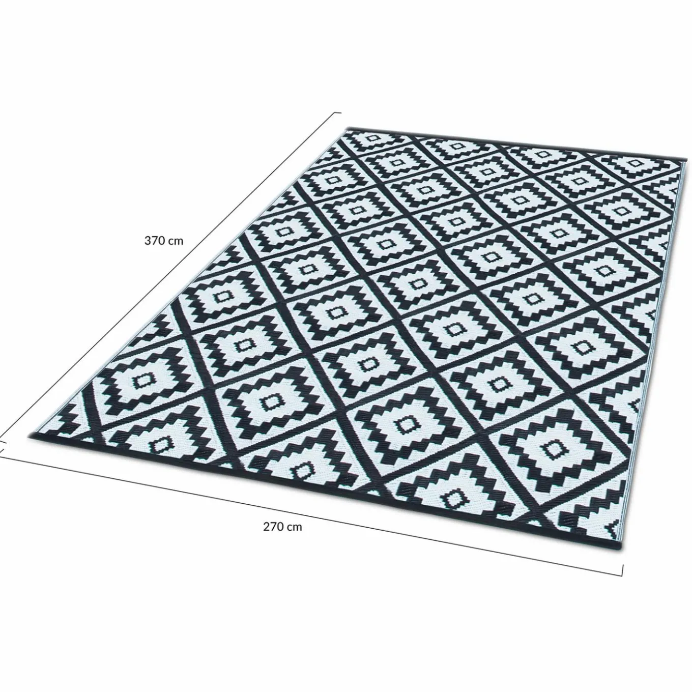 IDMarket Tapis extérieur terrasse motifs géométriques noir et blanc 270 x 370 cm* Revêtement Sol Extérieur