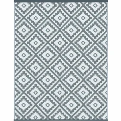 IDMarket Tapis extérieur terrasse motifs géométriques gris et blanc 160 x 260 cm* Revêtement Sol Extérieur