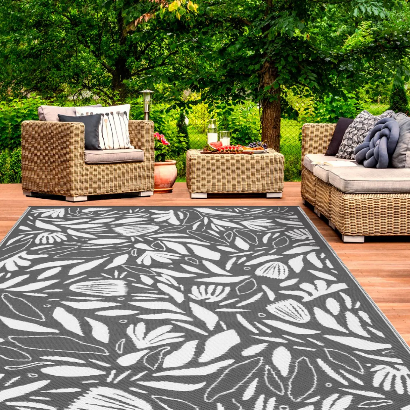 IDMarket Tapis extérieur 180x280 cm gris et blanc* Revêtement Sol Extérieur