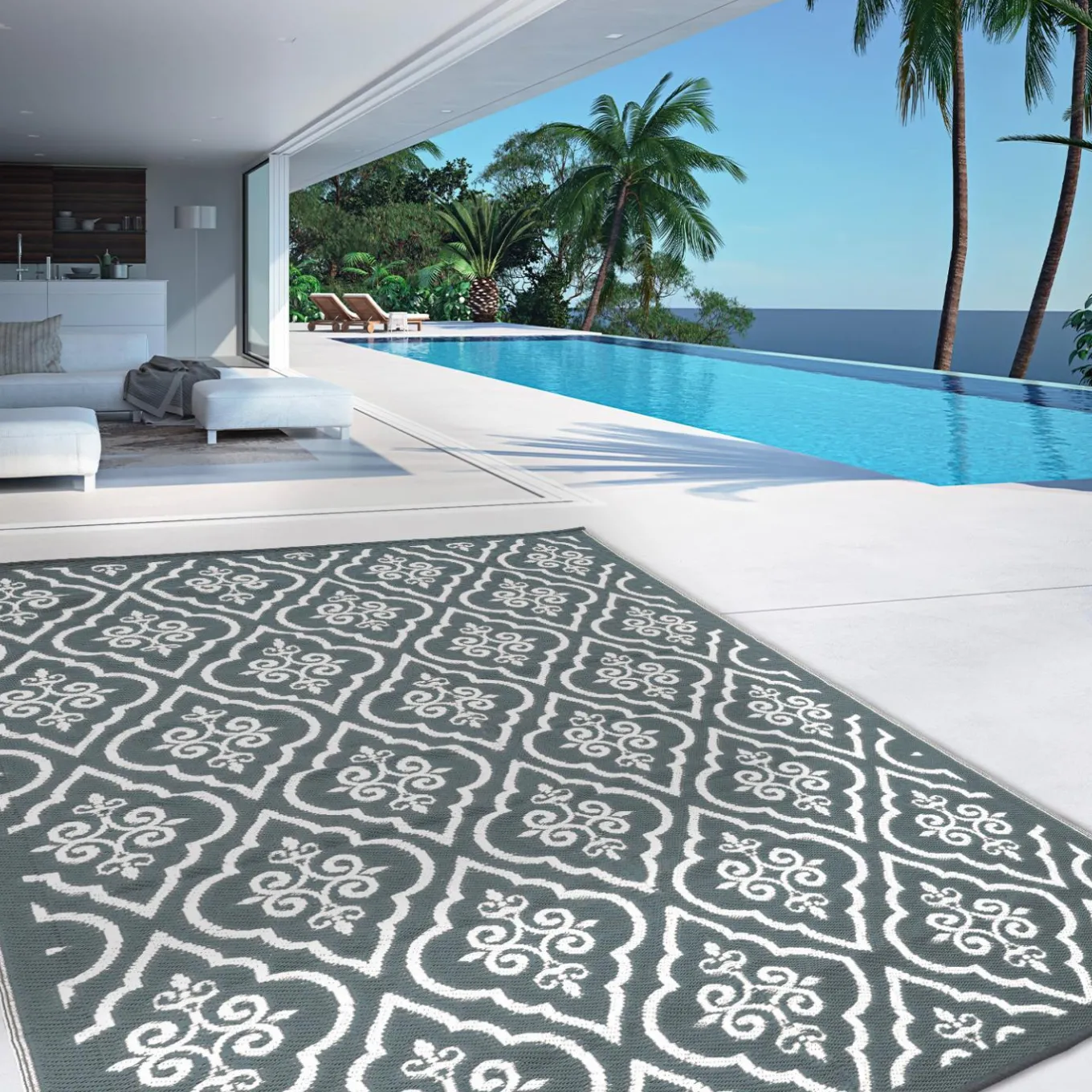 IDMarket Tapis extérieur 180x280 cm gris et blanc* Revêtement Sol Extérieur