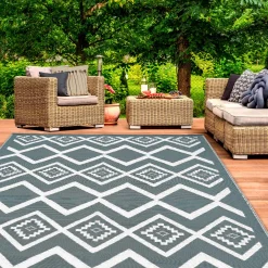 IDMarket Tapis extérieur 180x280 cm gris et blanc* Revêtement Sol Extérieur