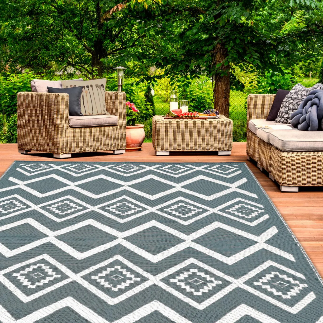 IDMarket Tapis extérieur 180x280 cm gris et blanc* Revêtement Sol Extérieur