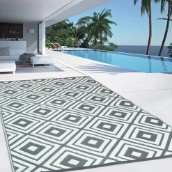 IDMarket Tapis jardin motifs géométriques gris et blanc 180 x 280 cm* Revêtement Sol Extérieur