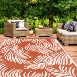 IDMarket Tapis tropical d'extérieur terracotta et blanc* Revêtement Sol Extérieur