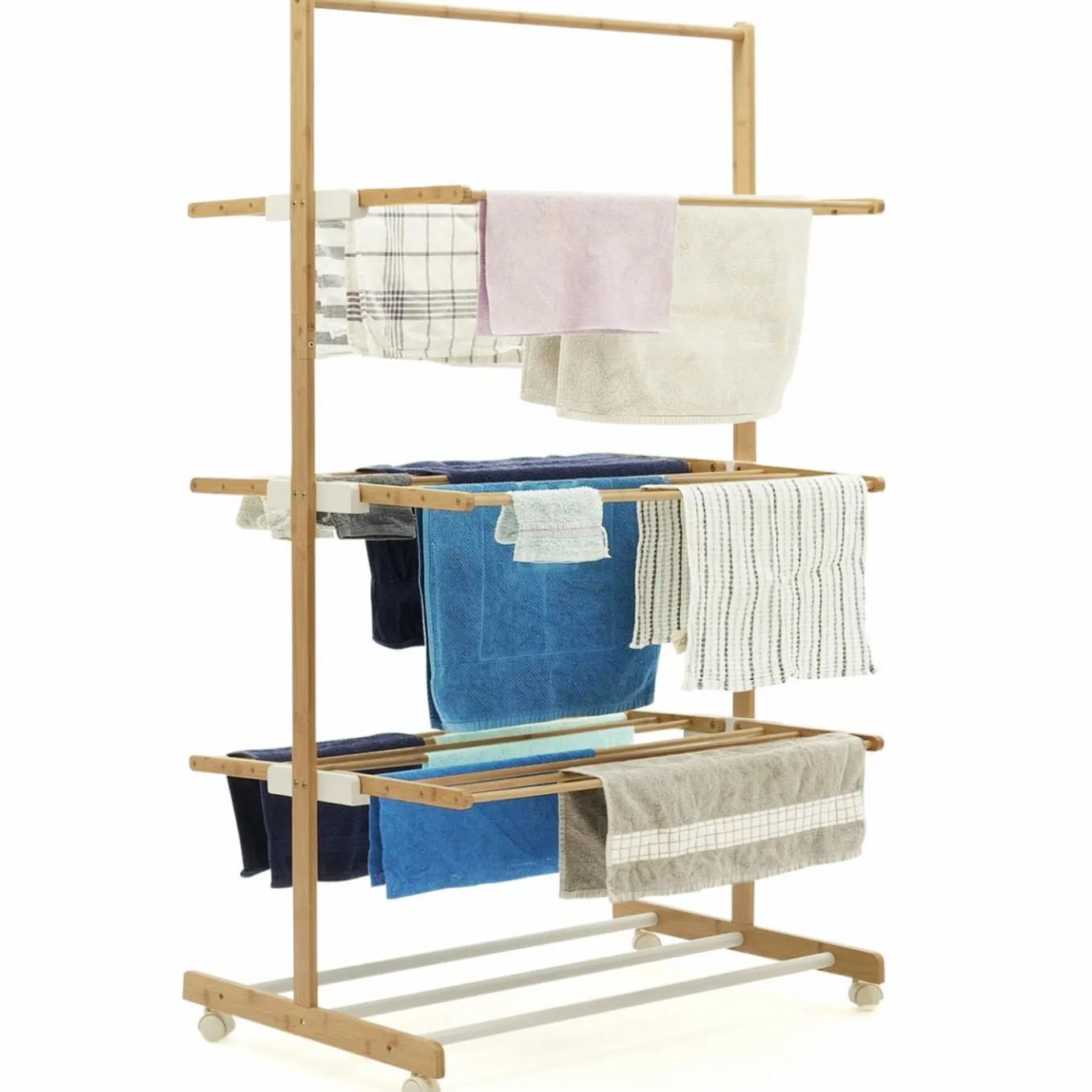 IDMarket Étendoir à linge 3 niveaux en bambou* Séchoirs À Linge