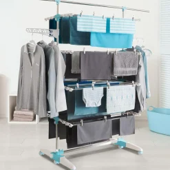 IDMarket Étendoir à linge pliable avec barre télescopique* Séchoirs À Linge