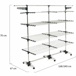 IDMarket Étendoir à linge XXL 60 m sur 4 niveaux avec barre télescopique* Séchoirs À Linge