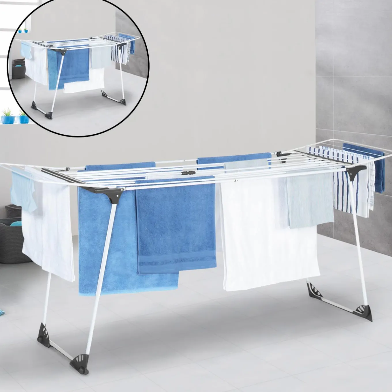 IDMarket Étendoir pliable et extensible de 160 à 211 cm gris et blanc* Séchoirs À Linge