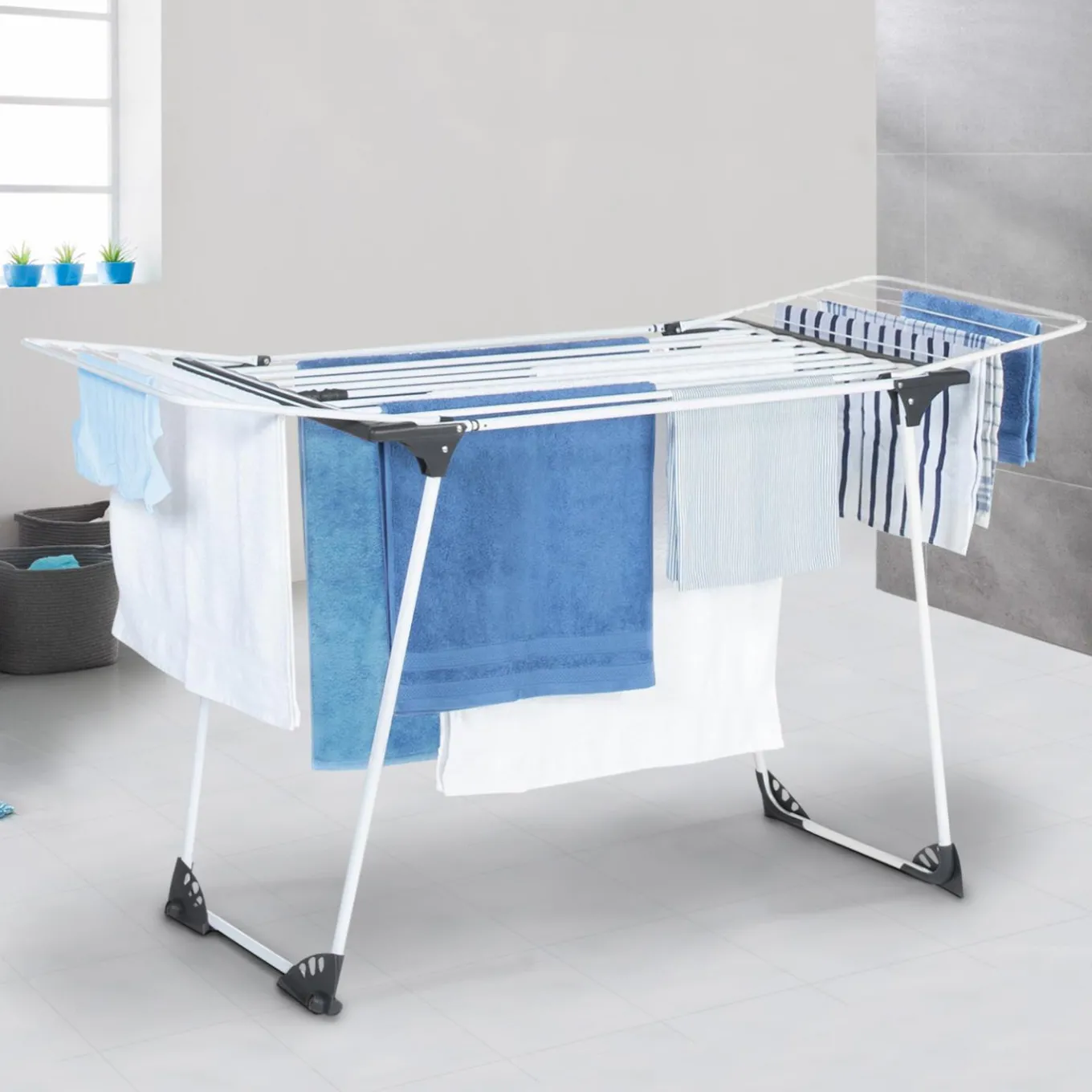 IDMarket Étendoir pliable et extensible de 160 à 211 cm gris et blanc* Séchoirs À Linge