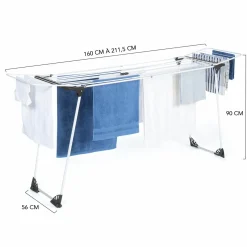 IDMarket Étendoir pliable et extensible de 160 à 211 cm gris et blanc* Séchoirs À Linge