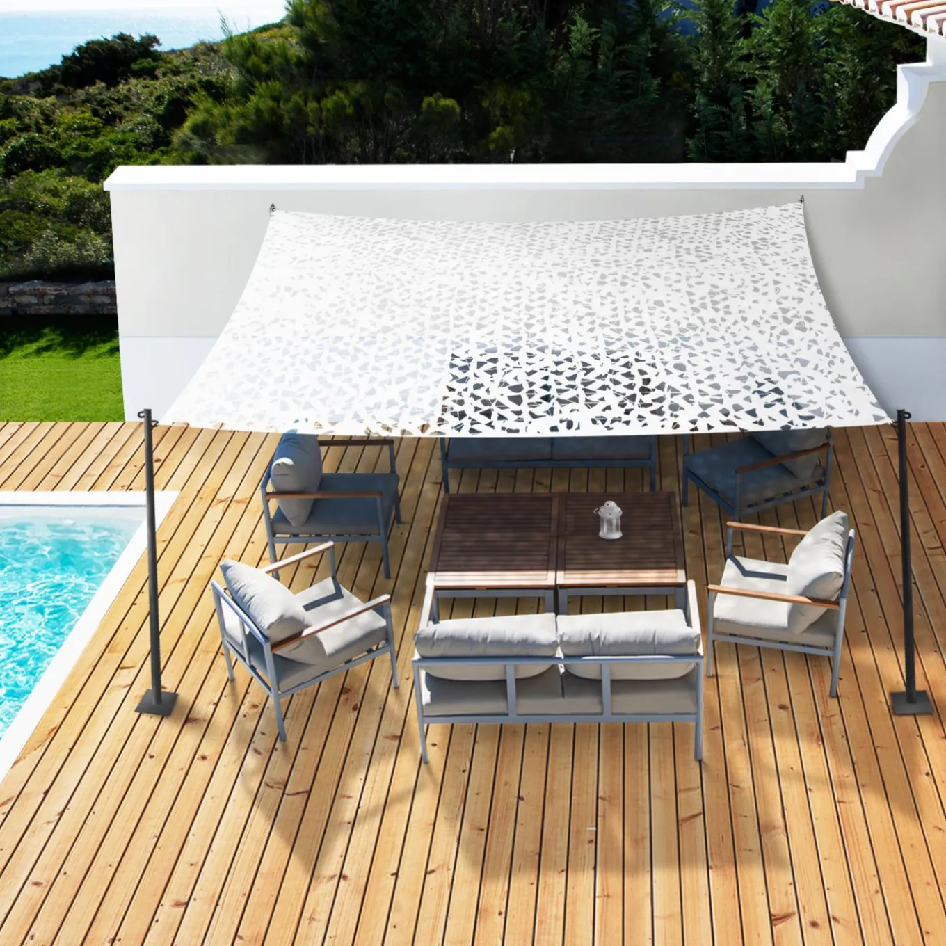 IDMarket Toile ombrage carrée camouflage blanc 4x4 m* Voiles D'Ombrage