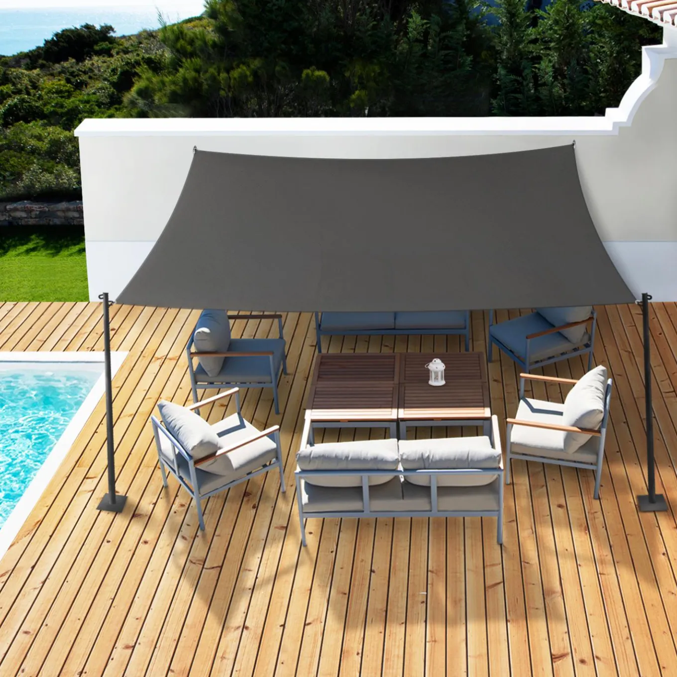 IDMarket Toile ombrage rectangulaire haute densité grise 3x4 m* Voiles D'Ombrage