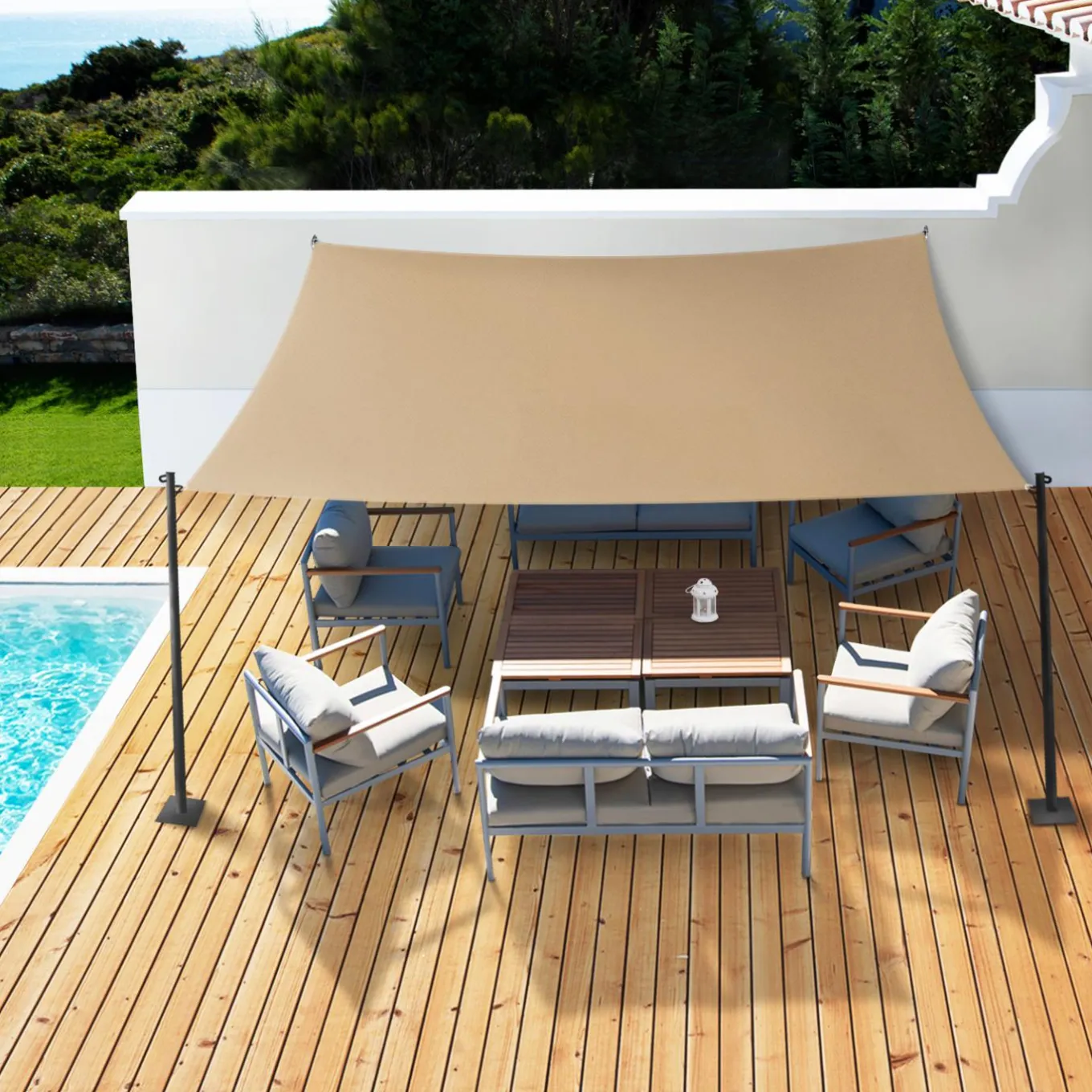 IDMarket Toile ombrage rectangulaire haute densité couleur sable 4x6 m* Voiles D'Ombrage