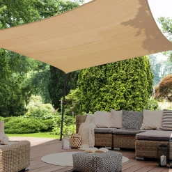 IDMarket Toile ombrage rectangulaire haute densité couleur sable 4x6 m* Voiles D'Ombrage