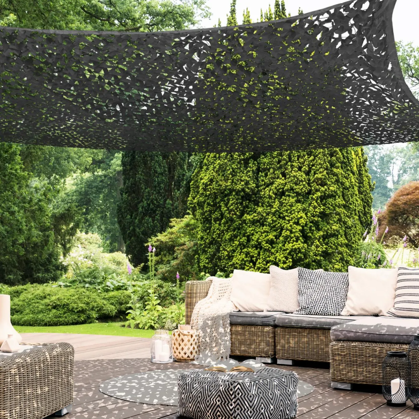 IDMarket Toile ombrage rectangulaire camouflage gris 4x6 m* Voiles D'Ombrage