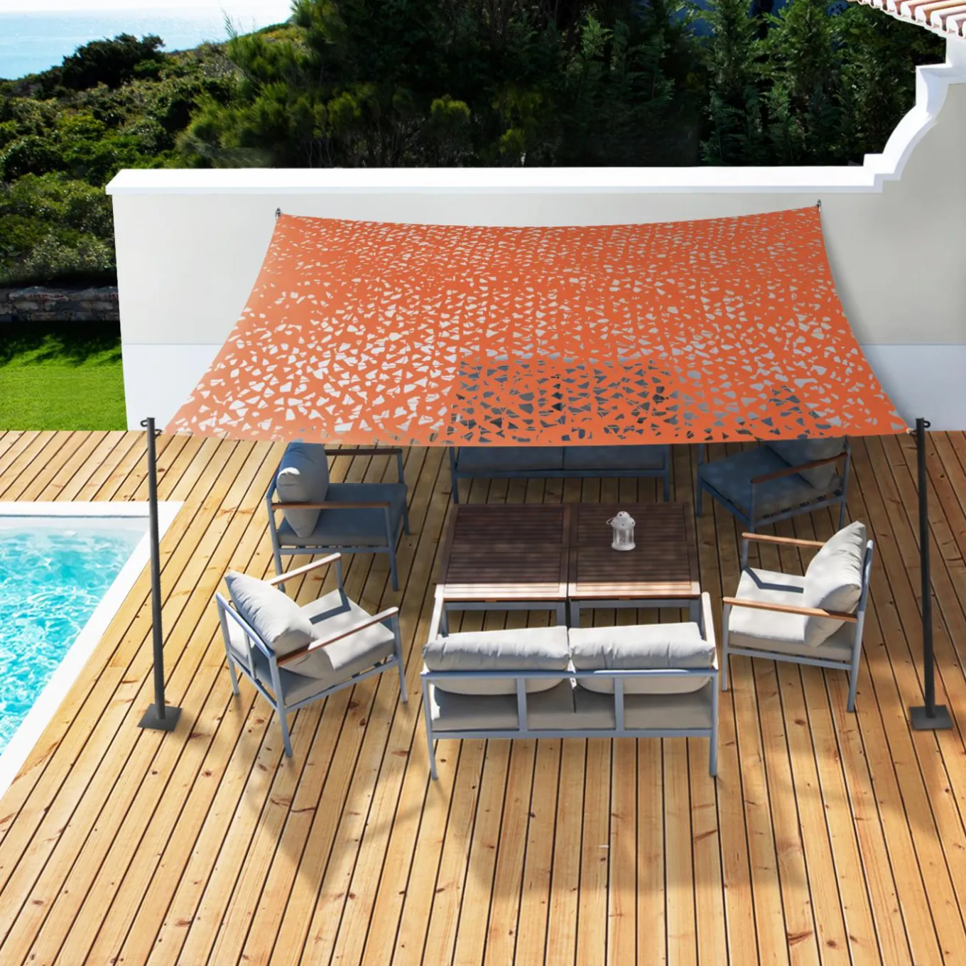 IDMarket Toile ombrage terracotta camouflage rectangulaire 4x6m* Voiles D'Ombrage