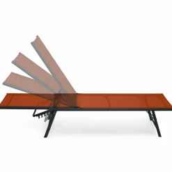 IDMarket Transats de jardin acier gris anthracite et toile terracotta - lot de 2* Bains De Soleil|Fauteuils De Jardin