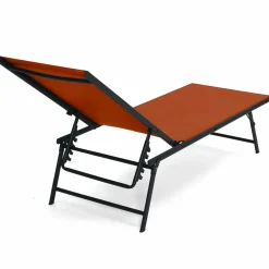 IDMarket Transats de jardin acier gris anthracite et toile terracotta - lot de 2* Bains De Soleil|Fauteuils De Jardin