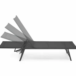 IDMarket Transats de jardin acier gris anthracite et toile grise - lot de 2* Bains De Soleil|Fauteuils De Jardin