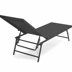 IDMarket Transats de jardin acier gris anthracite et toile grise - lot de 2* Bains De Soleil|Fauteuils De Jardin