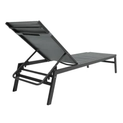 IDMarket Transats de jardin aluminium gris et noir : lot de 2* Bains De Soleil|Fauteuils De Jardin
