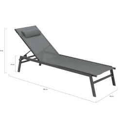 IDMarket Transats de jardin aluminium gris et noir : lot de 2* Bains De Soleil|Fauteuils De Jardin