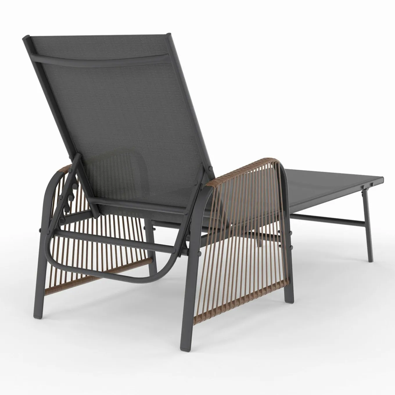 IDMarket Transats de jardin inclinables gris anthracite avec accoudoirs cordage effet rotin* Bains De Soleil|Fauteuils De Jardin